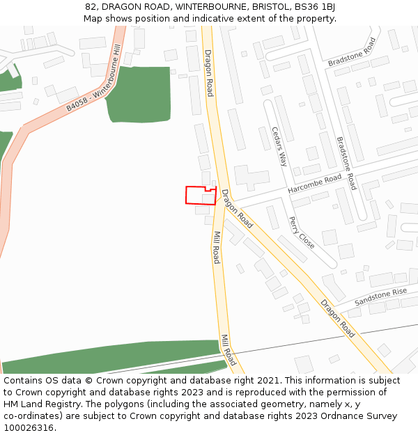 82, DRAGON ROAD, WINTERBOURNE, BRISTOL, BS36 1BJ: Location map and indicative extent of plot