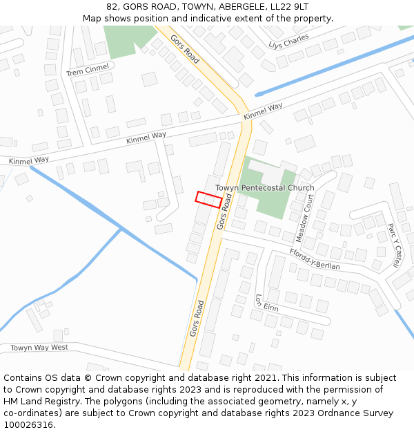 82, GORS ROAD, TOWYN, ABERGELE, LL22 9LT: Location map and indicative extent of plot