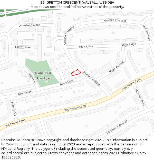 82, GRETTON CRESCENT, WALSALL, WS9 0EA: Location map and indicative extent of plot