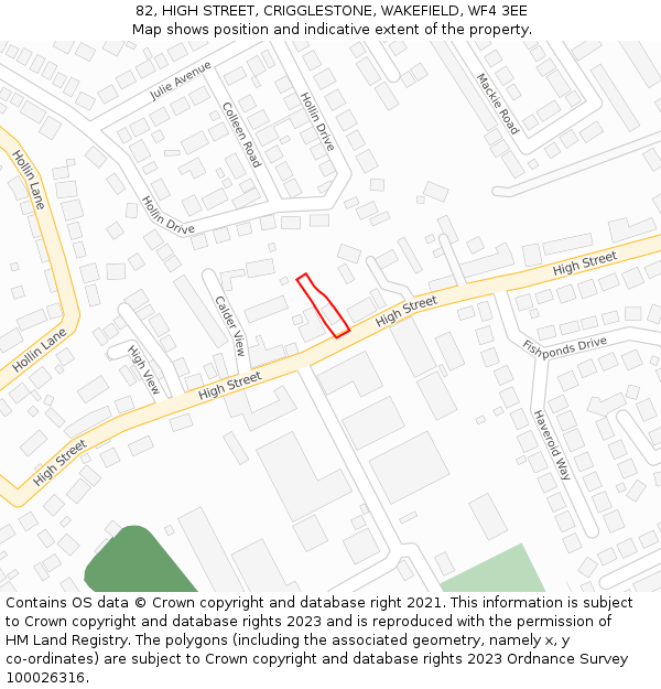 82, HIGH STREET, CRIGGLESTONE, WAKEFIELD, WF4 3EE: Location map and indicative extent of plot