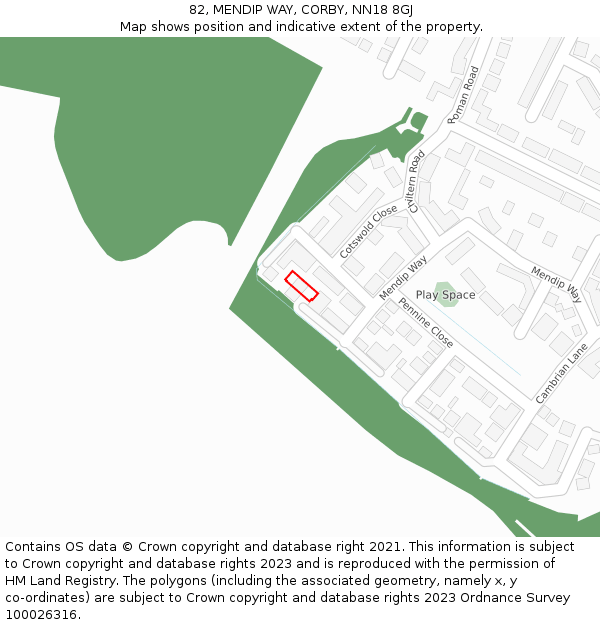 82, MENDIP WAY, CORBY, NN18 8GJ: Location map and indicative extent of plot