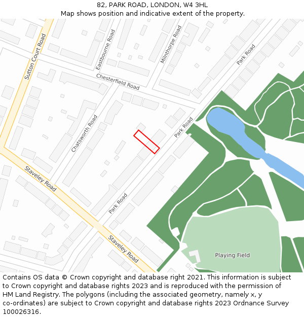 82, PARK ROAD, LONDON, W4 3HL: Location map and indicative extent of plot