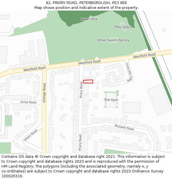 82, PRIORY ROAD, PETERBOROUGH, PE3 9EE: Location map and indicative extent of plot