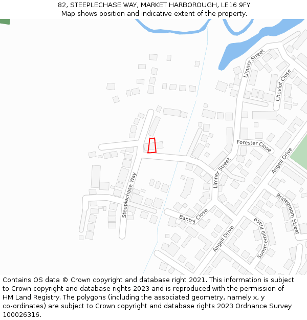 82, STEEPLECHASE WAY, MARKET HARBOROUGH, LE16 9FY: Location map and indicative extent of plot