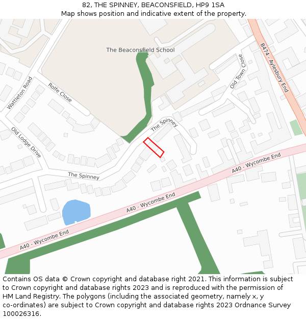 82, THE SPINNEY, BEACONSFIELD, HP9 1SA: Location map and indicative extent of plot