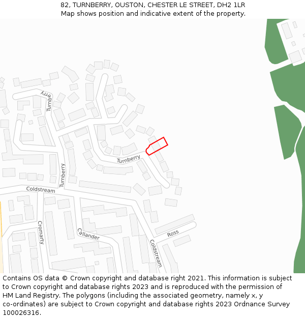 82, TURNBERRY, OUSTON, CHESTER LE STREET, DH2 1LR: Location map and indicative extent of plot