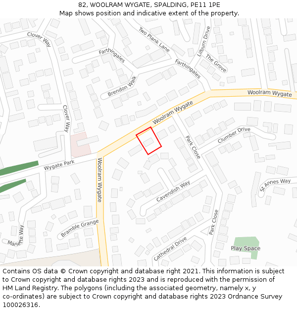 82, WOOLRAM WYGATE, SPALDING, PE11 1PE: Location map and indicative extent of plot