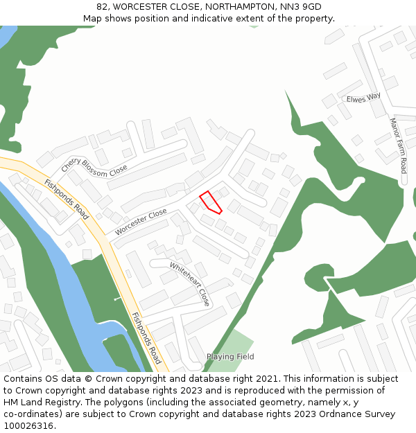 82, WORCESTER CLOSE, NORTHAMPTON, NN3 9GD: Location map and indicative extent of plot