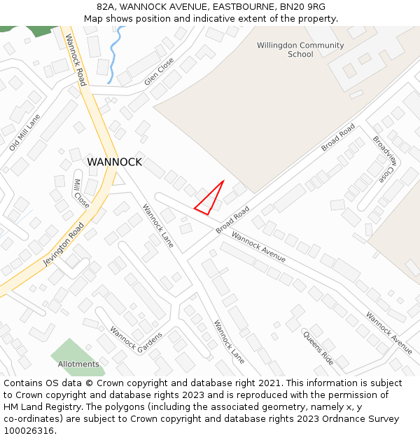 82A, WANNOCK AVENUE, EASTBOURNE, BN20 9RG: Location map and indicative extent of plot