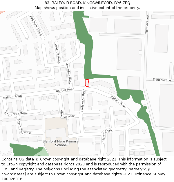 83, BALFOUR ROAD, KINGSWINFORD, DY6 7EQ: Location map and indicative extent of plot