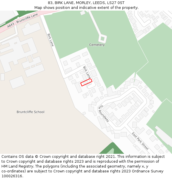 83, BIRK LANE, MORLEY, LEEDS, LS27 0ST: Location map and indicative extent of plot