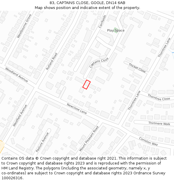 83, CAPTAINS CLOSE, GOOLE, DN14 6AB: Location map and indicative extent of plot