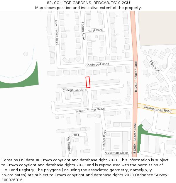 83, COLLEGE GARDENS, REDCAR, TS10 2GU: Location map and indicative extent of plot