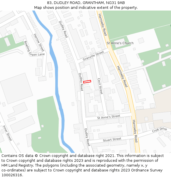 83, DUDLEY ROAD, GRANTHAM, NG31 9AB: Location map and indicative extent of plot