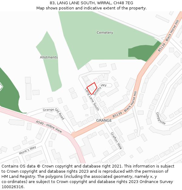 83, LANG LANE SOUTH, WIRRAL, CH48 7EG: Location map and indicative extent of plot