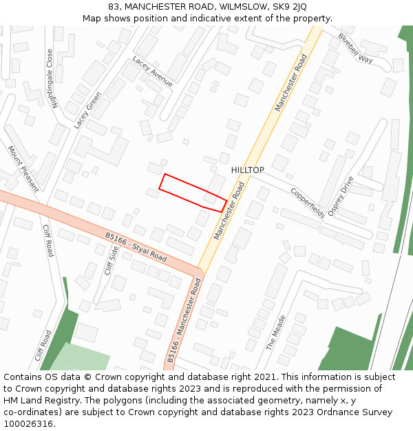 83, MANCHESTER ROAD, WILMSLOW, SK9 2JQ: Location map and indicative extent of plot