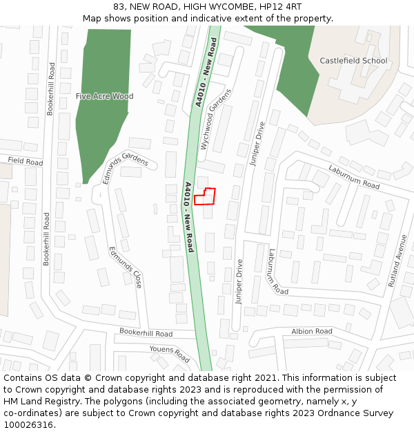 83, NEW ROAD, HIGH WYCOMBE, HP12 4RT: Location map and indicative extent of plot