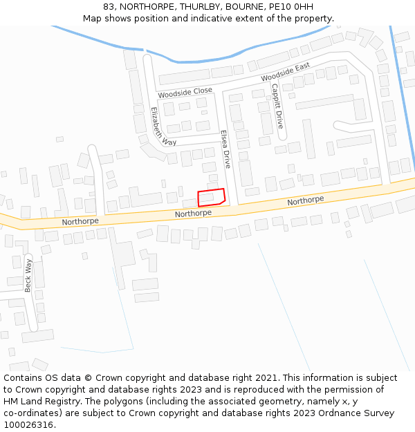 83, NORTHORPE, THURLBY, BOURNE, PE10 0HH: Location map and indicative extent of plot