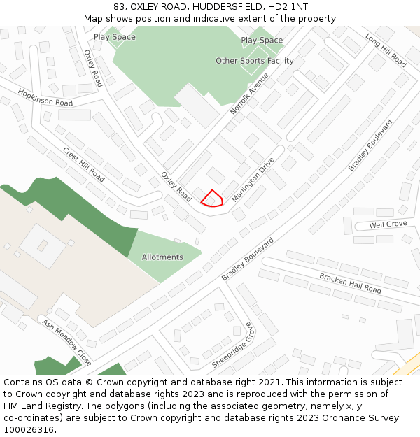 83, OXLEY ROAD, HUDDERSFIELD, HD2 1NT: Location map and indicative extent of plot