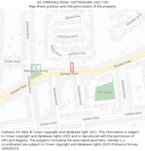 83, PARKDALE ROAD, NOTTINGHAM, NG3 7GN: Location map and indicative extent of plot