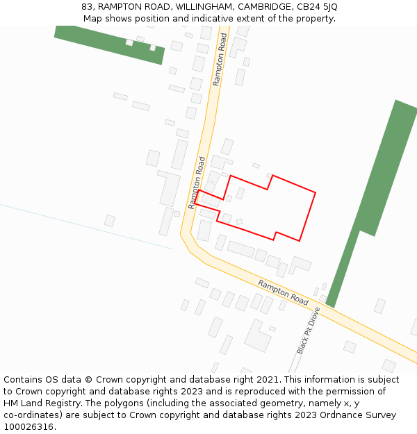 83, RAMPTON ROAD, WILLINGHAM, CAMBRIDGE, CB24 5JQ: Location map and indicative extent of plot