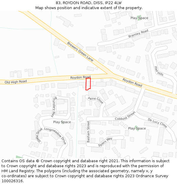 83, ROYDON ROAD, DISS, IP22 4LW: Location map and indicative extent of plot