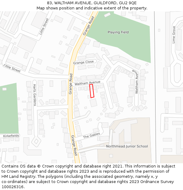 83, WALTHAM AVENUE, GUILDFORD, GU2 9QE: Location map and indicative extent of plot