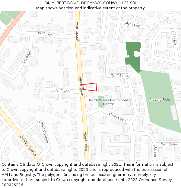 84, ALBERT DRIVE, DEGANWY, CONWY, LL31 9RL: Location map and indicative extent of plot