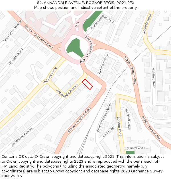 84, ANNANDALE AVENUE, BOGNOR REGIS, PO21 2EX: Location map and indicative extent of plot