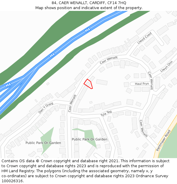 84, CAER WENALLT, CARDIFF, CF14 7HQ: Location map and indicative extent of plot