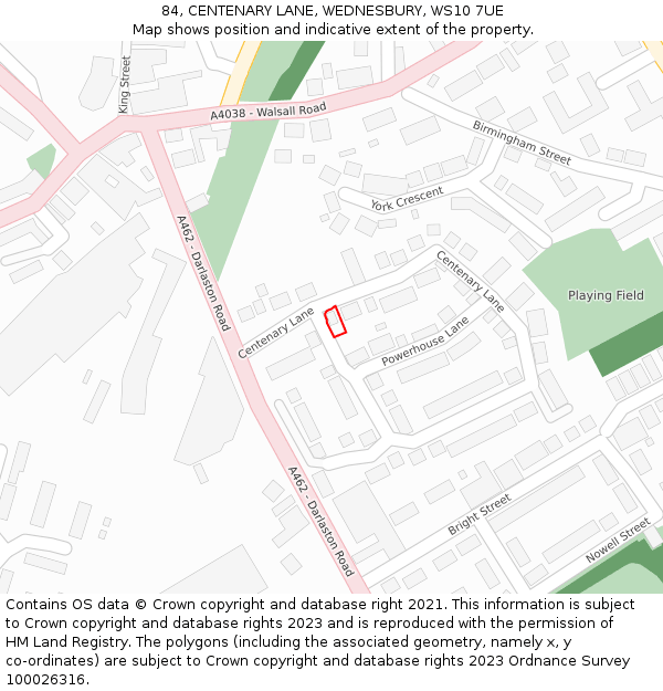 84, CENTENARY LANE, WEDNESBURY, WS10 7UE: Location map and indicative extent of plot