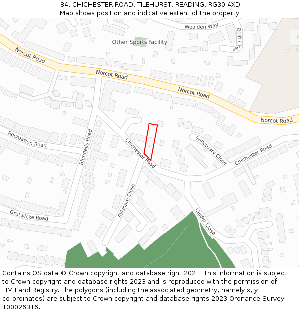 84, CHICHESTER ROAD, TILEHURST, READING, RG30 4XD: Location map and indicative extent of plot