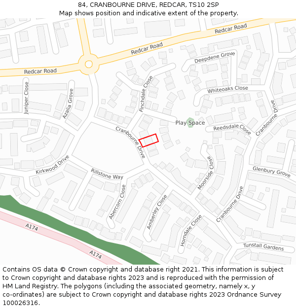 84, CRANBOURNE DRIVE, REDCAR, TS10 2SP: Location map and indicative extent of plot