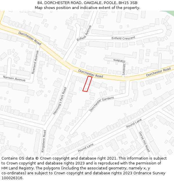 84, DORCHESTER ROAD, OAKDALE, POOLE, BH15 3SB: Location map and indicative extent of plot