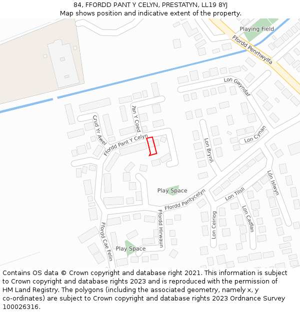 84, FFORDD PANT Y CELYN, PRESTATYN, LL19 8YJ: Location map and indicative extent of plot