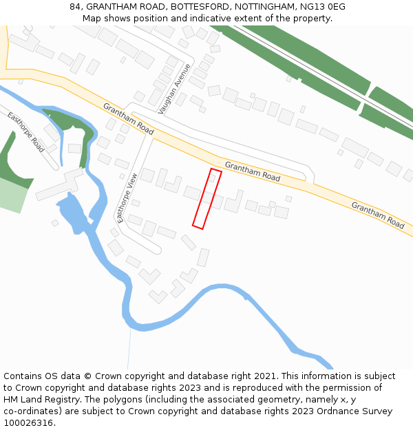 84, GRANTHAM ROAD, BOTTESFORD, NOTTINGHAM, NG13 0EG: Location map and indicative extent of plot