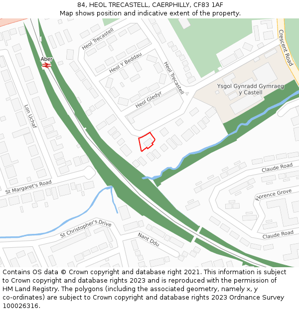 84, HEOL TRECASTELL, CAERPHILLY, CF83 1AF: Location map and indicative extent of plot