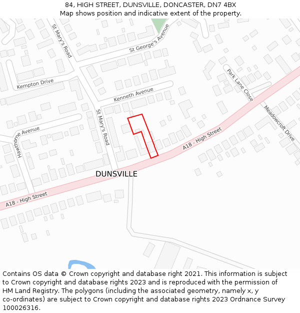 84, HIGH STREET, DUNSVILLE, DONCASTER, DN7 4BX: Location map and indicative extent of plot