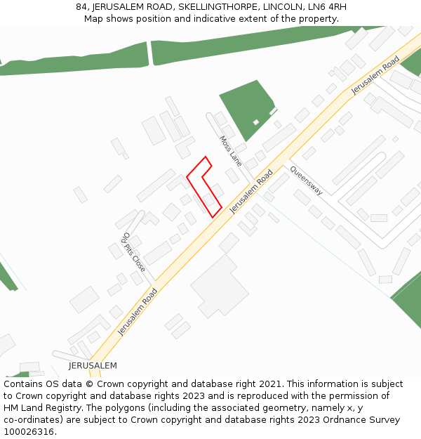 84, JERUSALEM ROAD, SKELLINGTHORPE, LINCOLN, LN6 4RH: Location map and indicative extent of plot