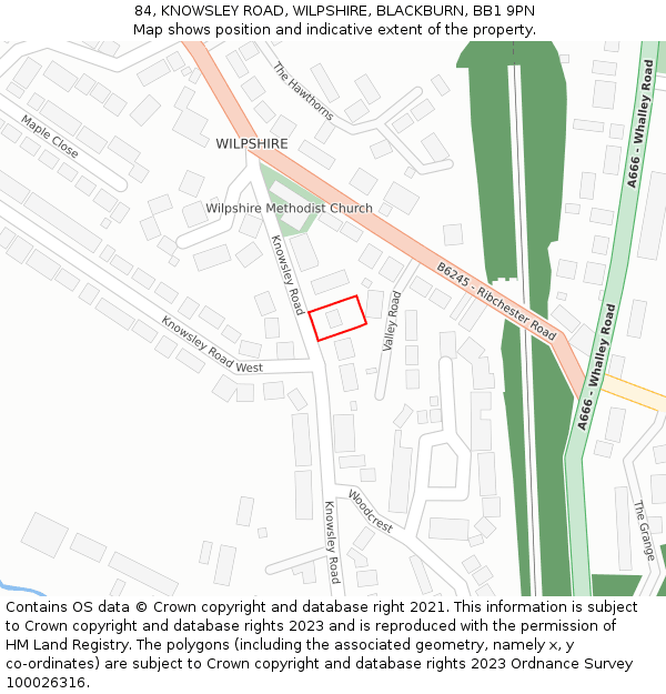 84, KNOWSLEY ROAD, WILPSHIRE, BLACKBURN, BB1 9PN: Location map and indicative extent of plot