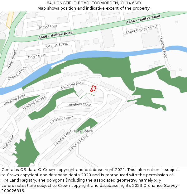 84, LONGFIELD ROAD, TODMORDEN, OL14 6ND: Location map and indicative extent of plot