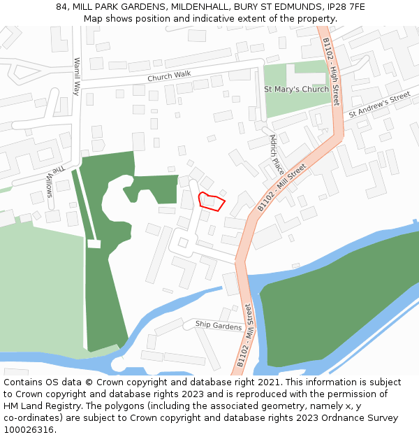 84, MILL PARK GARDENS, MILDENHALL, BURY ST EDMUNDS, IP28 7FE: Location map and indicative extent of plot