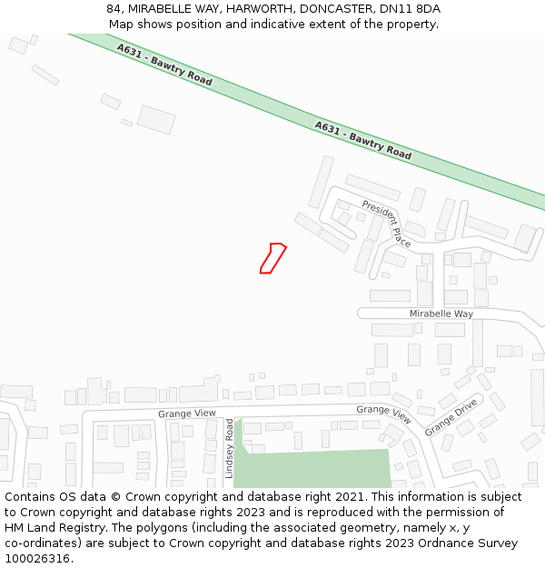 84, MIRABELLE WAY, HARWORTH, DONCASTER, DN11 8DA: Location map and indicative extent of plot