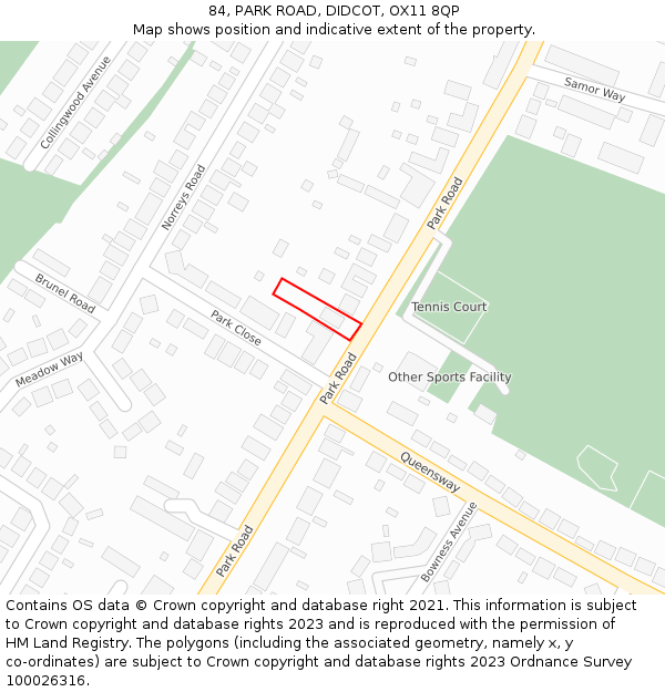 84, PARK ROAD, DIDCOT, OX11 8QP: Location map and indicative extent of plot