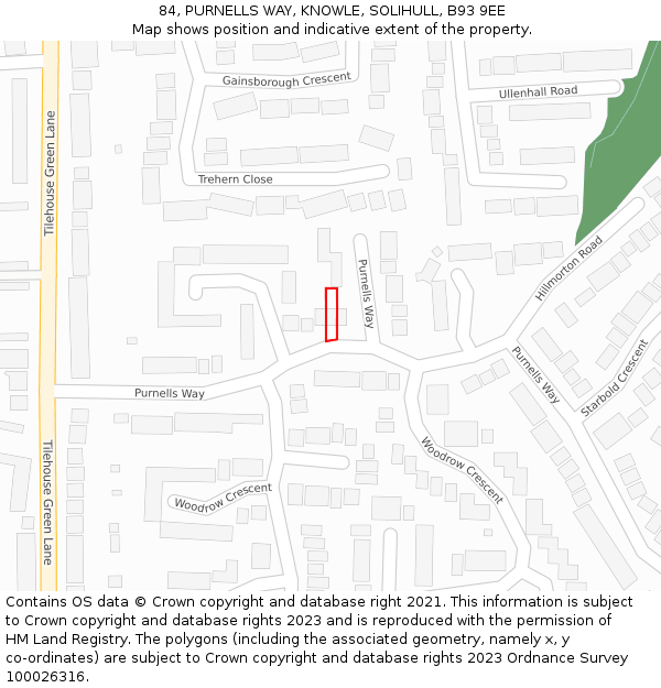 84, PURNELLS WAY, KNOWLE, SOLIHULL, B93 9EE: Location map and indicative extent of plot