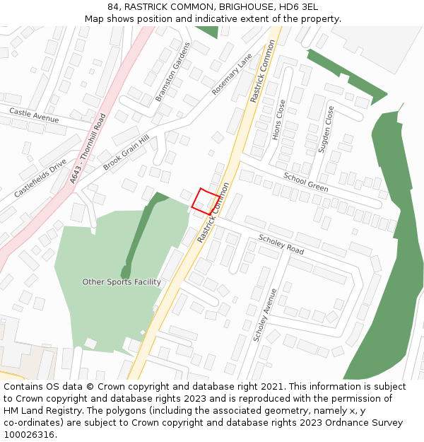 84, RASTRICK COMMON, BRIGHOUSE, HD6 3EL: Location map and indicative extent of plot