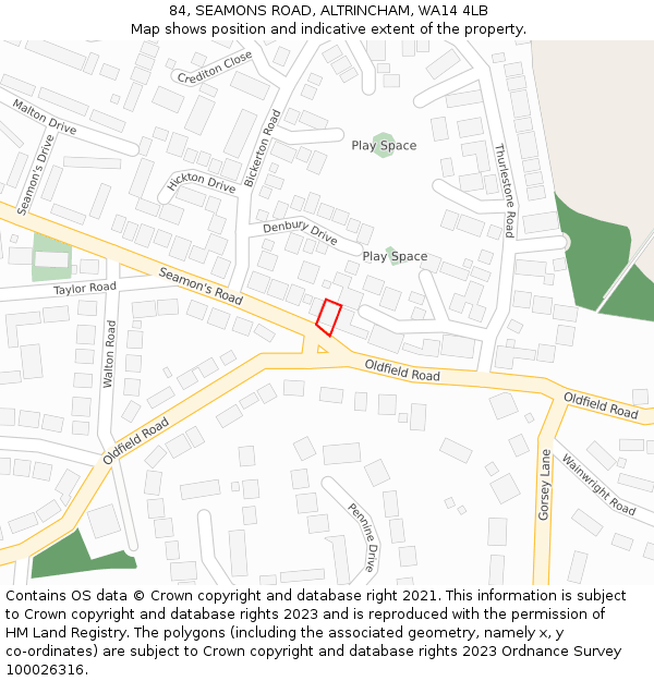 84, SEAMONS ROAD, ALTRINCHAM, WA14 4LB: Location map and indicative extent of plot