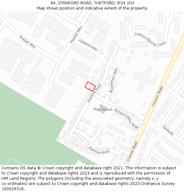 84, STANFORD ROAD, THETFORD, IP24 1FH: Location map and indicative extent of plot