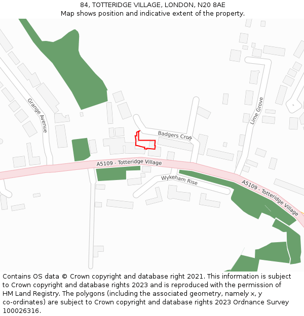 84, TOTTERIDGE VILLAGE, LONDON, N20 8AE: Location map and indicative extent of plot