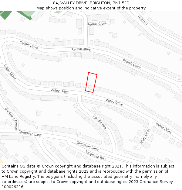 84, VALLEY DRIVE, BRIGHTON, BN1 5FD: Location map and indicative extent of plot